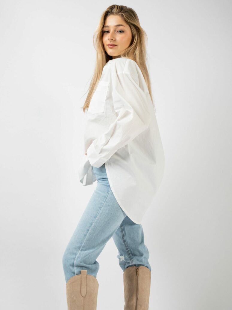 Bluse "Business Babe" in weiß mit Hemdkragen